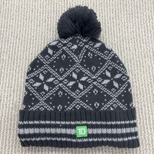 TD Bank Pom grey Beanie Hat Cap Knit